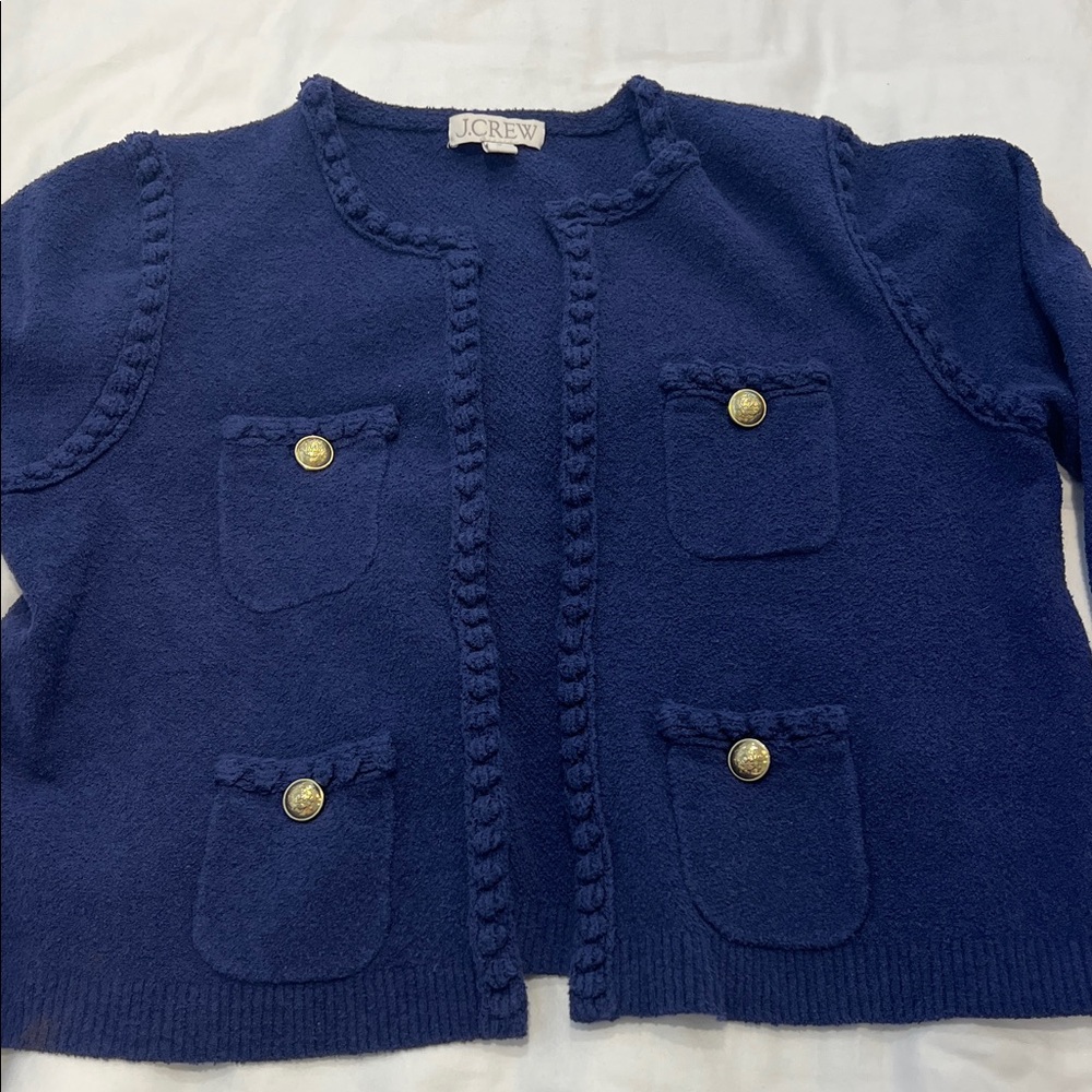 J. Crew Women's Navy Cardigan with Gold Accents